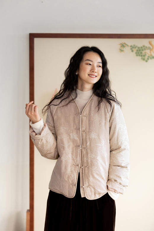 牧衣游原创 丝棉提花95级高蓬松红嘴雁绒羽绒服外套保暖粉色 幽清 商品图5