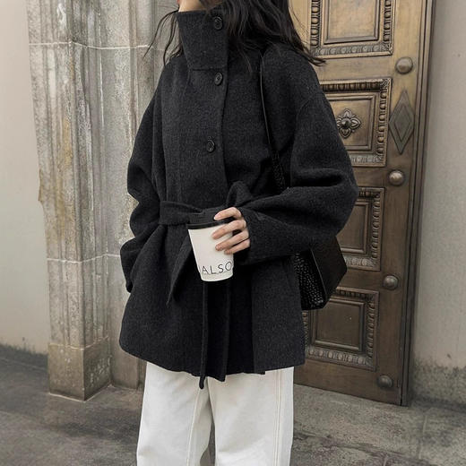 丁摩【伦敦晨雾】秋冬新款立领双面羊绒大衣韩版显瘦毛呢外套女ALWSG0204 商品图1