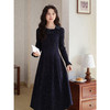 鹿向南「雅韵栖衣」气质设计感藏青色连衣裙女秋冬长款A字针织裙 商品缩略图0