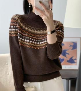 FS竹纤维女士时尚复古费尔岛风针织毛衣8091