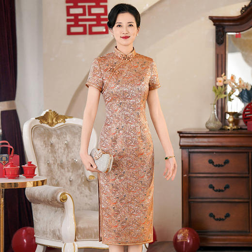 A60665年轻妈妈旗袍裙2025年春夏新款新中式喜婆婆婚宴礼服中长款 商品图4