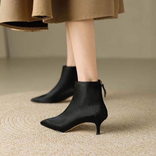 【预售5天】尖头细跟高跟鞋气质豹纹马毛短靴裸靴8-10t 商品图3