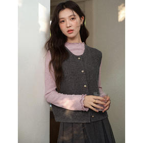 鹿向南「叠穿美学」复古灰色叠穿马夹女秋冬新款小个子针织衫上衣
