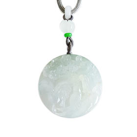【天然正品】天然收藏级细腻冰种喜上眉梢圆形平安无事牌翡翠吊坠项链311025AH05