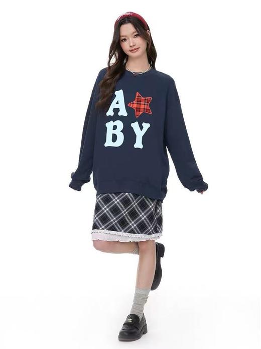 🔥🔥【潮牌卫衣】圆领牛奶绒～美式星星字母印花加绒牛奶绒卫衣-喜出 商品图1