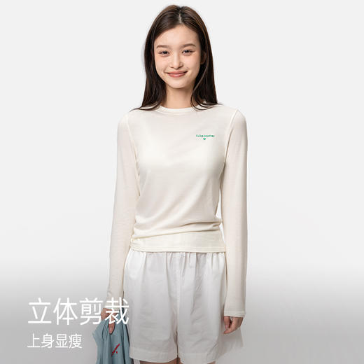 靴下物新款德绒保暖内衣女圆领内搭修身字母胶印打底衫长袖上衣 商品图2