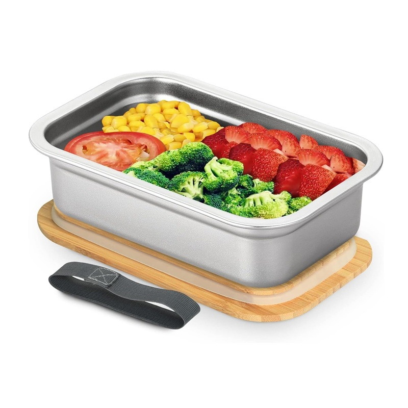 美国 高品质 食品级不锈钢便当盒 天然竹制密封盖饭盒 450Ml 环保健康