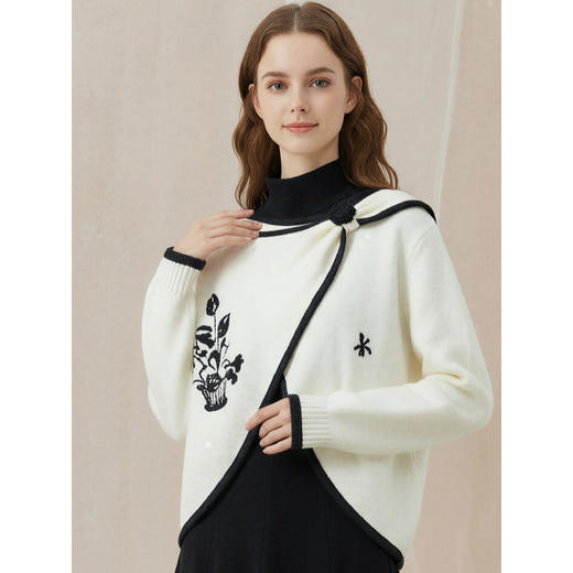 两三事 融雪脉络 2025冬季新款复古绣花立体钩花装饰毛衣女 商品图2