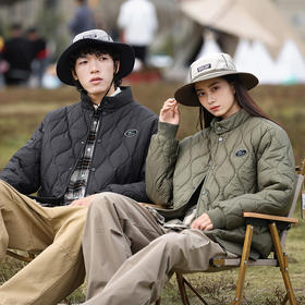 优选丨鸿星尔克 冬季户外工装情侣宽松翻领菱格潮流时尚棉服EK-YYS9802