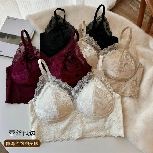 曼芮凯诗【金丝绒短款】法式性感金丝绒蕾丝拼接文胸 24020 商品图4