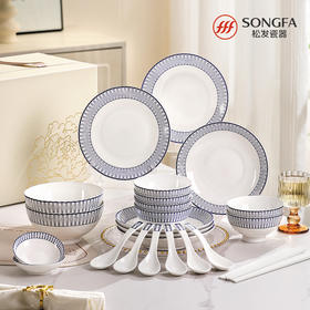 28头蓝律线语骨瓷釉中餐具