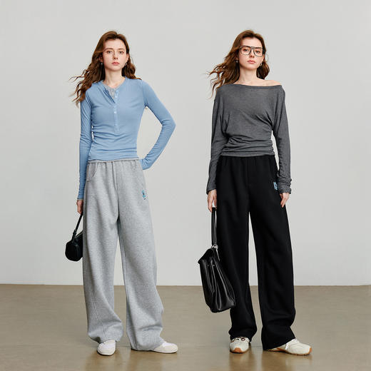 初语 2025新款休闲裤女 绿绒蒿绣花棉质香蕉裤长裤 商品图4