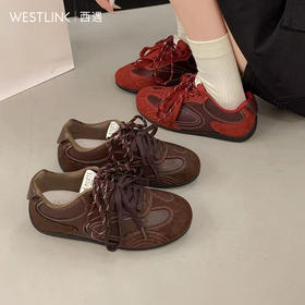 西遇复古德训鞋女新款秋冬美拉德赛车鞋轻便平底休闲运动鞋K0057322