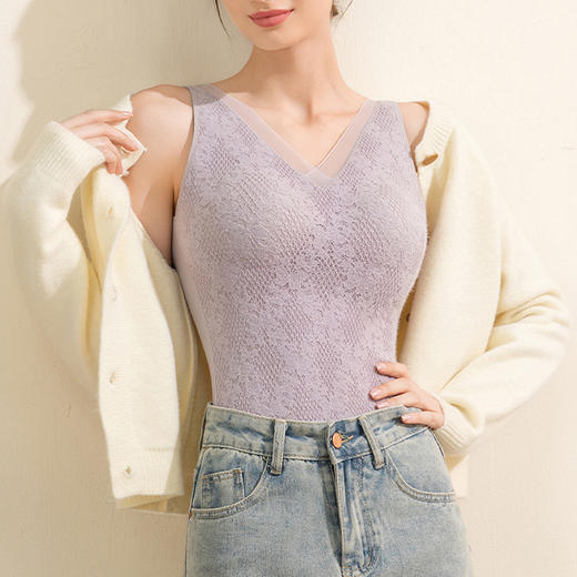 【169元2件】女士前幅全花边保暖背心打底背心（带胸垫）【FF25818】 商品图0