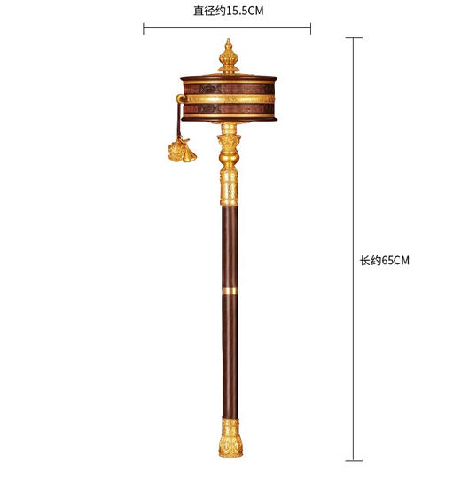 亚青纯铜转经简手摇转金轮底座藏式檀木摆件超大号手持转金桶 商品图3