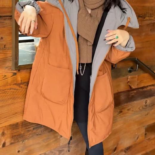 两面穿中长款棉服女2025冬季新款时尚保暖休闲连帽派克服网红外套 商品图1