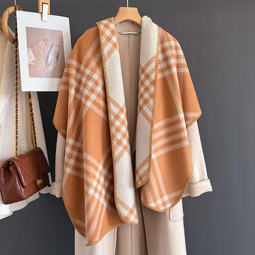 2025新款经典格子 大尺寸围巾披巾二合一 仿羊绒围巾 女高级感时尚休闲双面披肩保暖围脖 商品图4