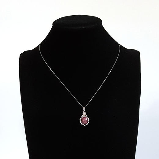 【天然正品】AU750白金镶钻镶六射星光红宝石吊坠项链141125AH12 商品图8