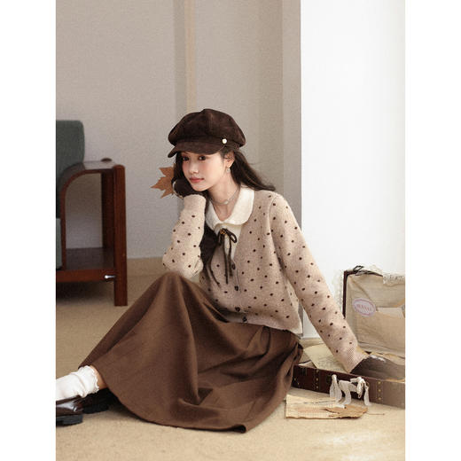 鹿向南「栗色织梦」棕色假两件小众波点毛衣女秋新款别致长袖上衣 商品图4