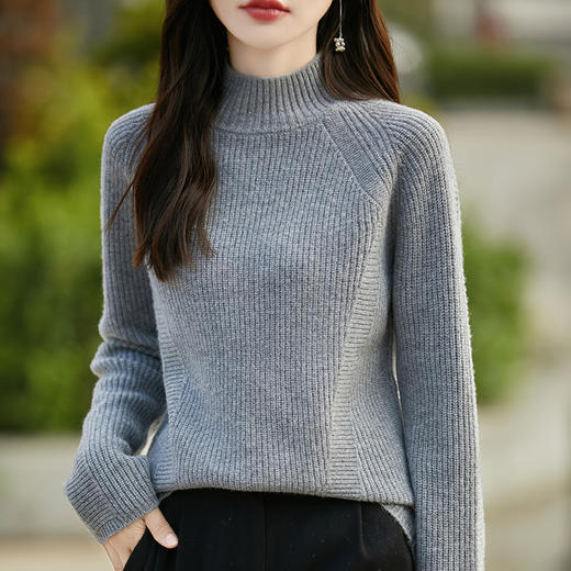 丁摩 半高领插肩袖100羊毛针织衫女PY-3678 商品图3