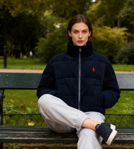 RL拉夫灯芯绒小面包绗缝白鸭绒羽绒服 商品图6