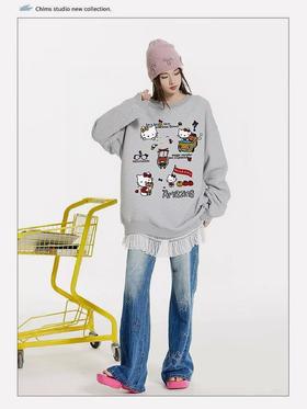 🔥🔥【潮牌卫衣】圆领牛奶绒～美式HelloKitty宽松加绒卫衣-喜出