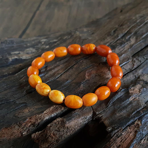 【天然正品】天然无杂裂满蜜鸡油黄约10.7*8.5MM老蜜蜡手串281125NJM14 特价 商品图6