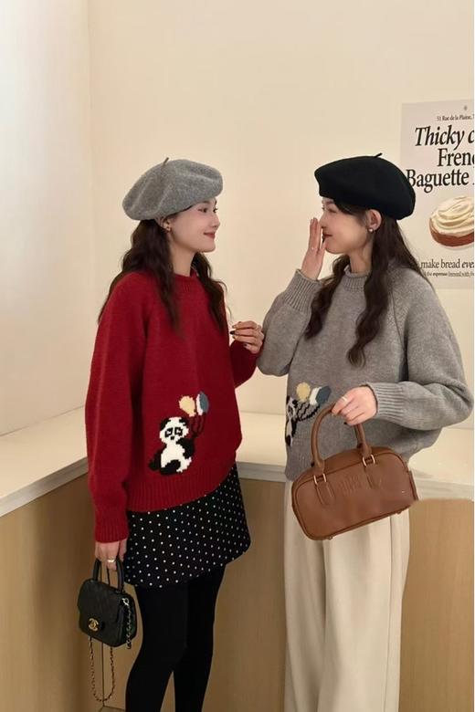LNNNS 新年红趣味熊猫图案休闲羊毛毛衣 21882 商品图5
