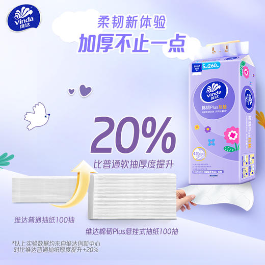 【维达棉韧Plus软抽】 4层260抽 触感如棉柔滑，韧性强劲，湿水后依然不易破 商品图5