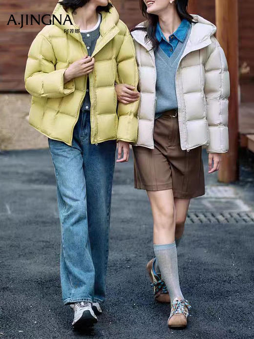 【 方格绗线】阿菁娜冬冬季新款方格绗线羽绒服星朵绒轻盈保暖连帽休闲F30D216023 商品图1