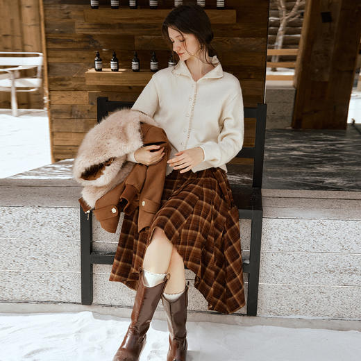 olrain白色花边小落肩袖针织衫开衫上衣女冬季2025新款宽松毛衣 商品图3