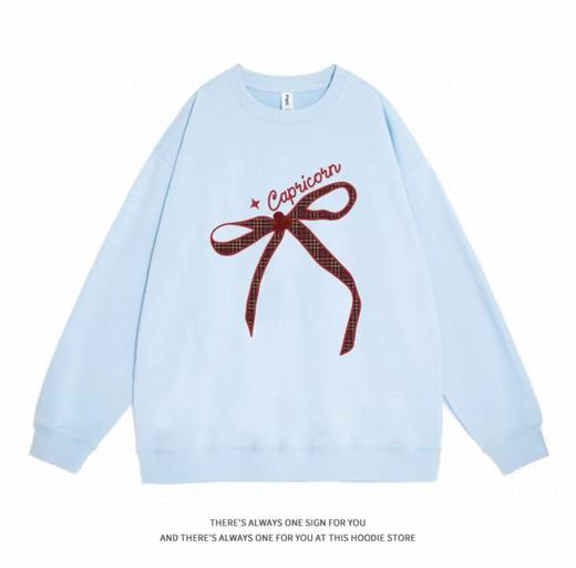 🔥🔥【潮牌卫衣】圆领牛奶绒～韩式蝴蝶结字母宽松加绒卫衣-喜出 商品图1