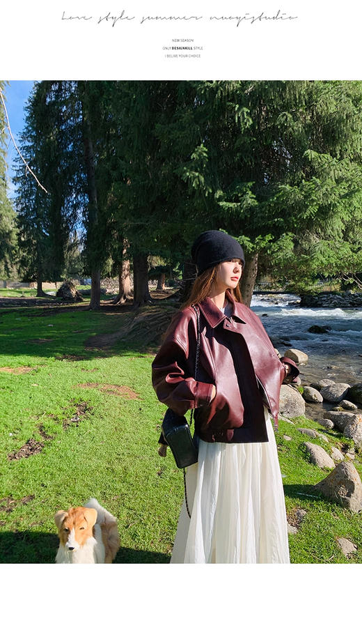 OLrain欧芮儿2025新款减龄皮衣短外套酒红色 商品图2