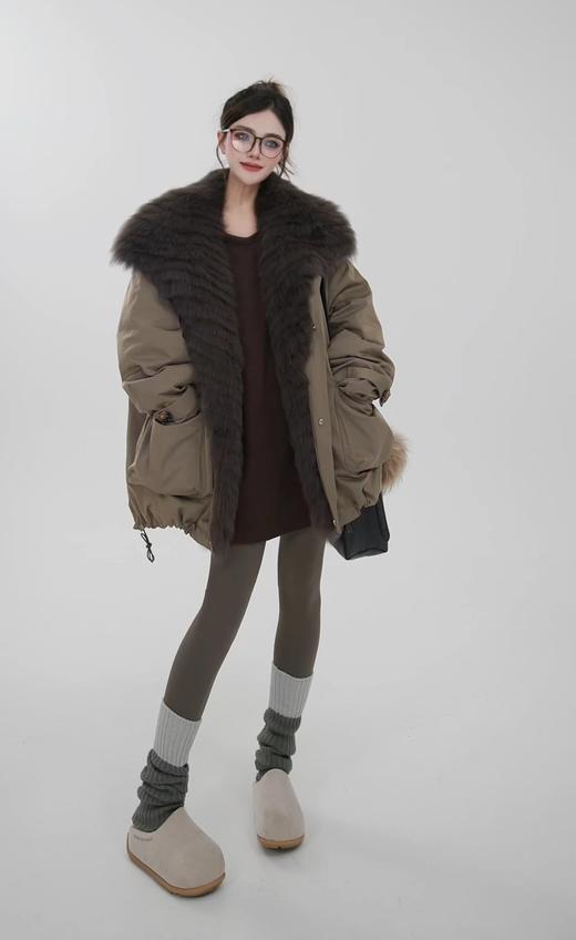 小众订单可拆卸超大貉子毛领鹅绒内胆皮草派克羽绒服 商品图7