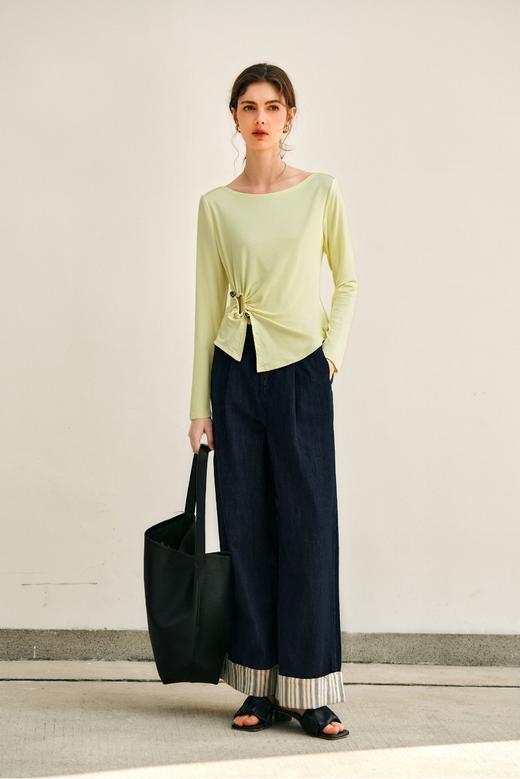 欧芮儿2025新款冬季针织修身长袖T恤浅黄色百搭女 商品图0