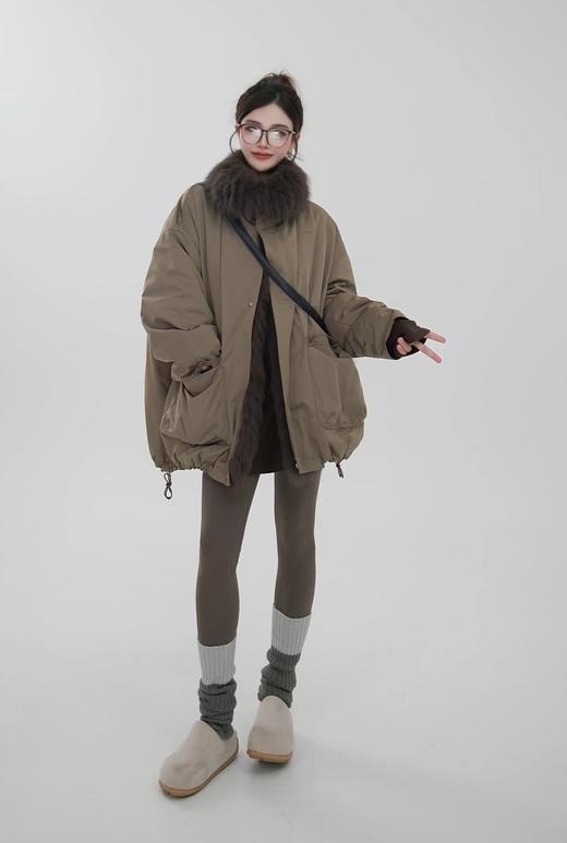 小众订单可拆卸超大貉子毛领鹅绒内胆皮草派克羽绒服 商品图12