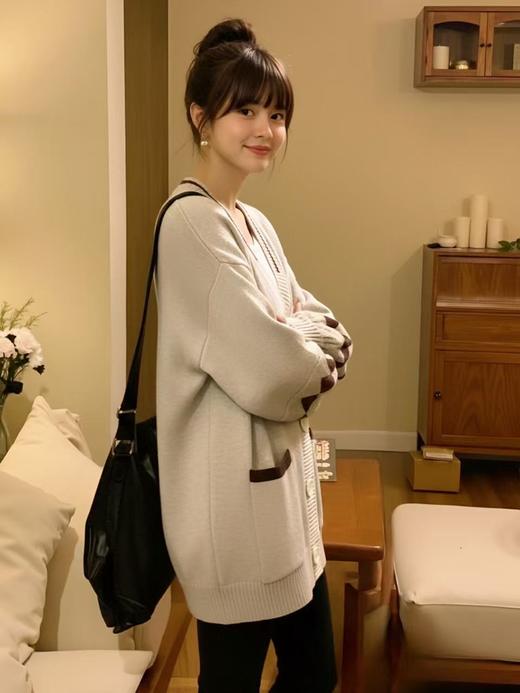 【韩系毛衣】中长菱形格针织中款开衫毛衣-喜出 商品图1