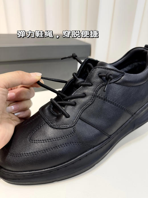 头层牛皮Ecc男士秋冬加绒松紧鞋带一脚蹬德训皮鞋 商品图7