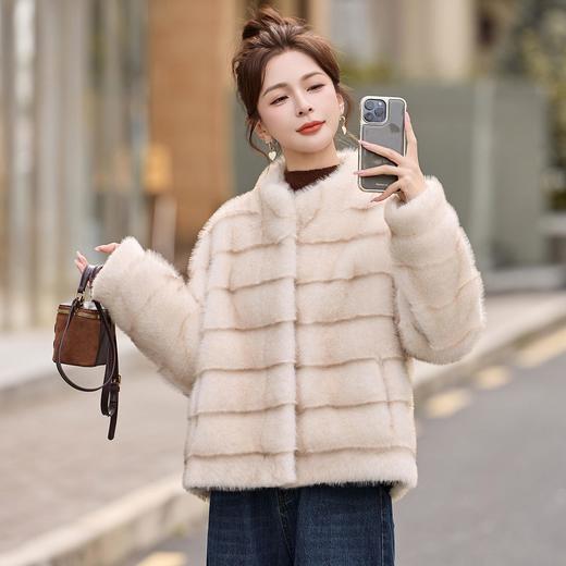 时尚洋气仿水貂皮毛一体，立领短款保暖外套HR-LNS9786 商品图3