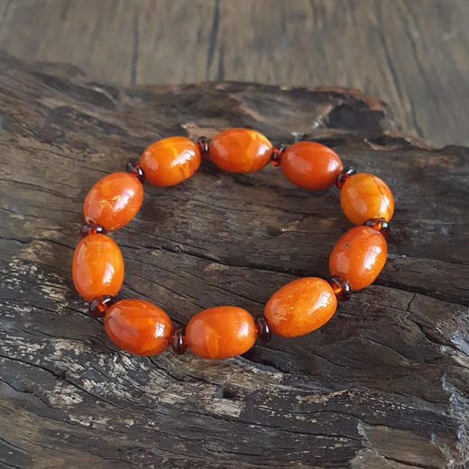 【天然正品】天然无杂裂满蜜鸡油黄约15.5*11.5MM老蜜蜡手串281125NJM12 特价 商品图3