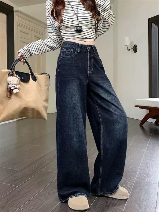 🔥🔥【2025爆款牛仔】软料加绒厚笑脸款～86205/6610复合一体360立体弹力阔腿裤直筒裤-喜出 商品图1