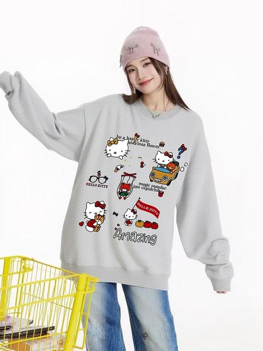 🔥🔥【潮牌卫衣】圆领牛奶绒～美式HelloKitty宽松加绒卫衣-喜出 商品图1
