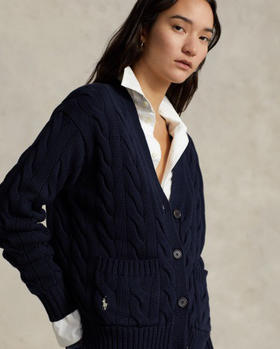 【秒杀价已调 直接拍】永恒的经典款 拉夫劳伦 POLO 女装 秋冬女士复古粗格绞花编结棉 针织开衫