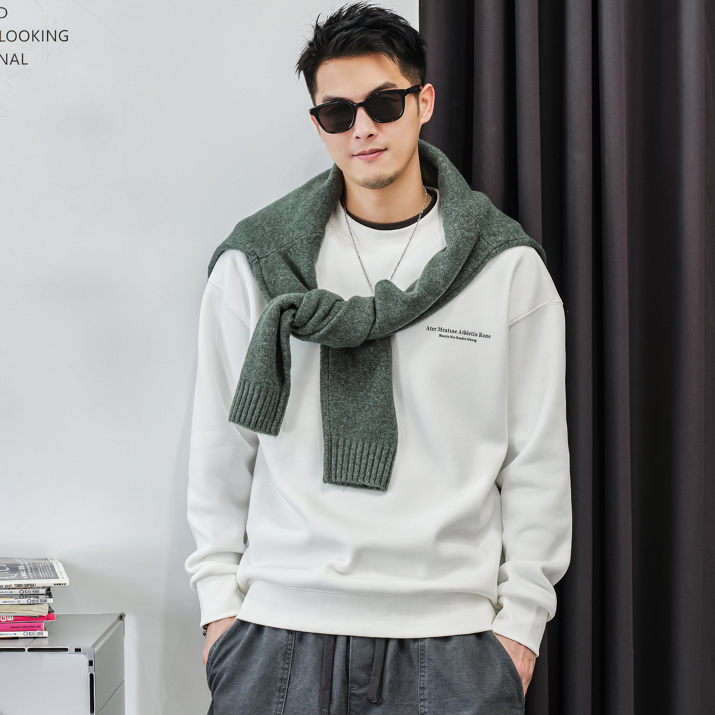 徐太浪【字母印花 cleanfit】加绒卫衣男秋冬款大码休闲打底上衣