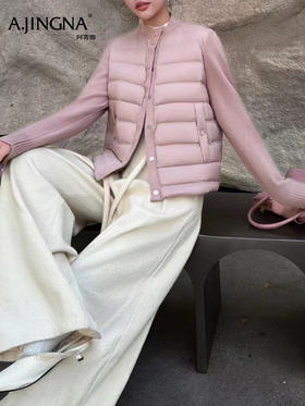 【针织拼接】阿菁娜冬季新款针织拼接羽绒服排骨绗线不臃肿F30D216025