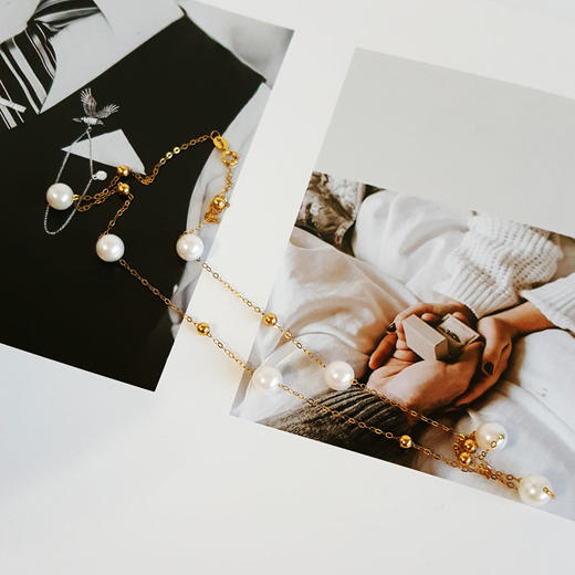 【天然正品】AU750玫瑰金镶天然近圆约6.3MM AKOYA海水珍珠满天星项链191125TJ02 特价 商品图3