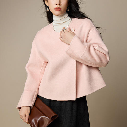 「自」全新升级【铂金会员661/天猫899/差价238】(23705)洛诗琳气质双面羊毛外套2025秋冬新款小个子短款毛呢外套 商品图4