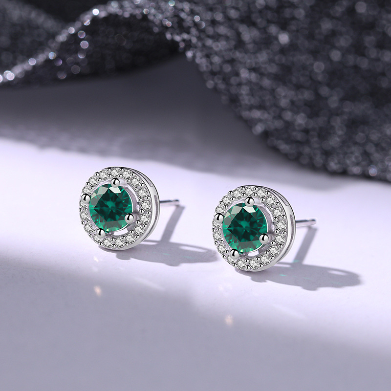 【绿色箴言】s925纯银纳米祖母绿锆石耳钉【DML-E3523】