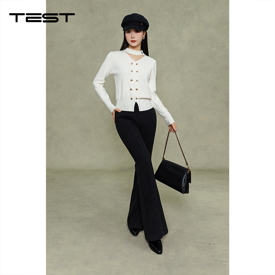 冬上新高腰显瘦通勤气质修身微喇长裤3254070