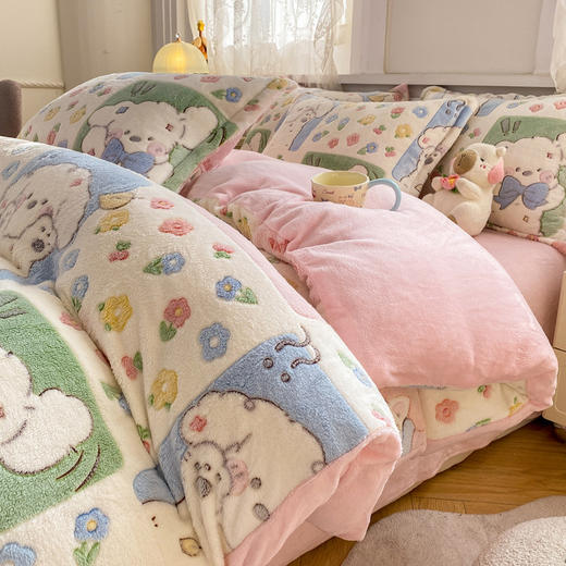 【活性印染更健康❗️绒毛细腻均匀柔暖舒适】冬季牛奶绒被套单件宿舍加绒加厚褥子被芯套150*200*230家用被罩。jb 商品图2